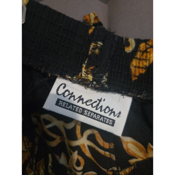Connections Related Black Gold Baroque Print Midi Skirt. Women's Elastic Waist - Picture 3 of 5